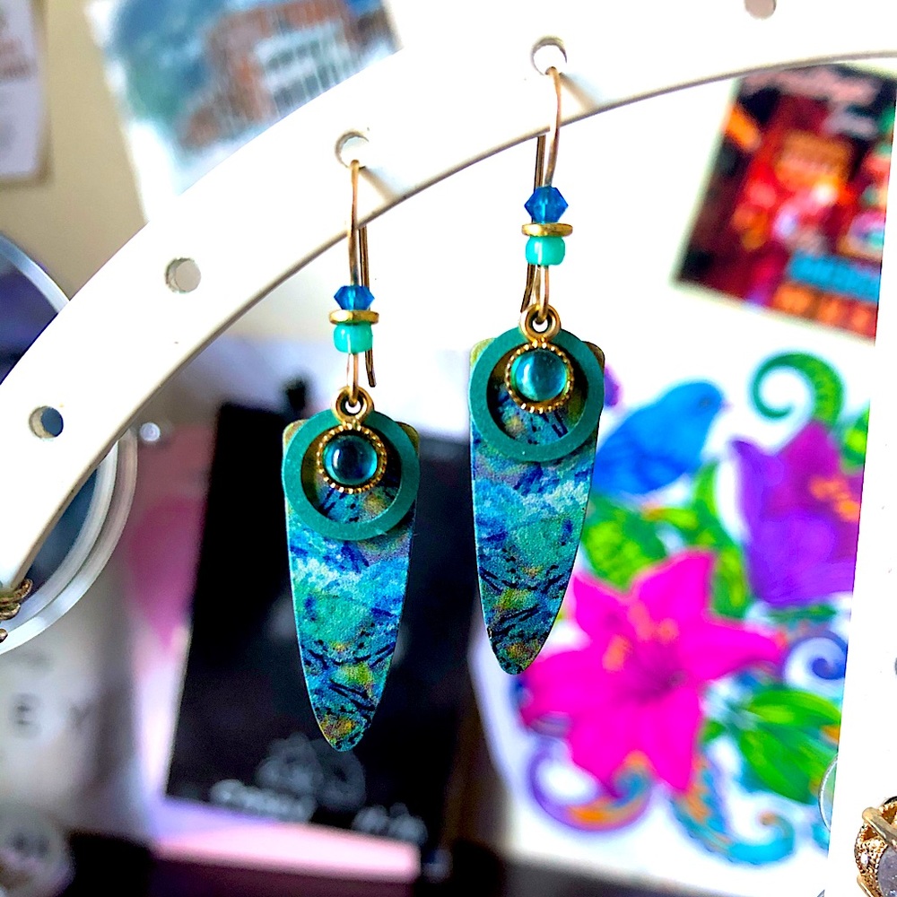 Blue Triangular Earrings